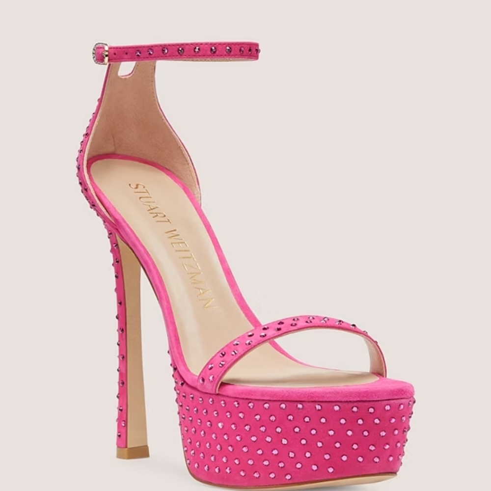 Stuart Weitzman Shine Suede Plataform Sandal/Size 6/Fuxia-Used.